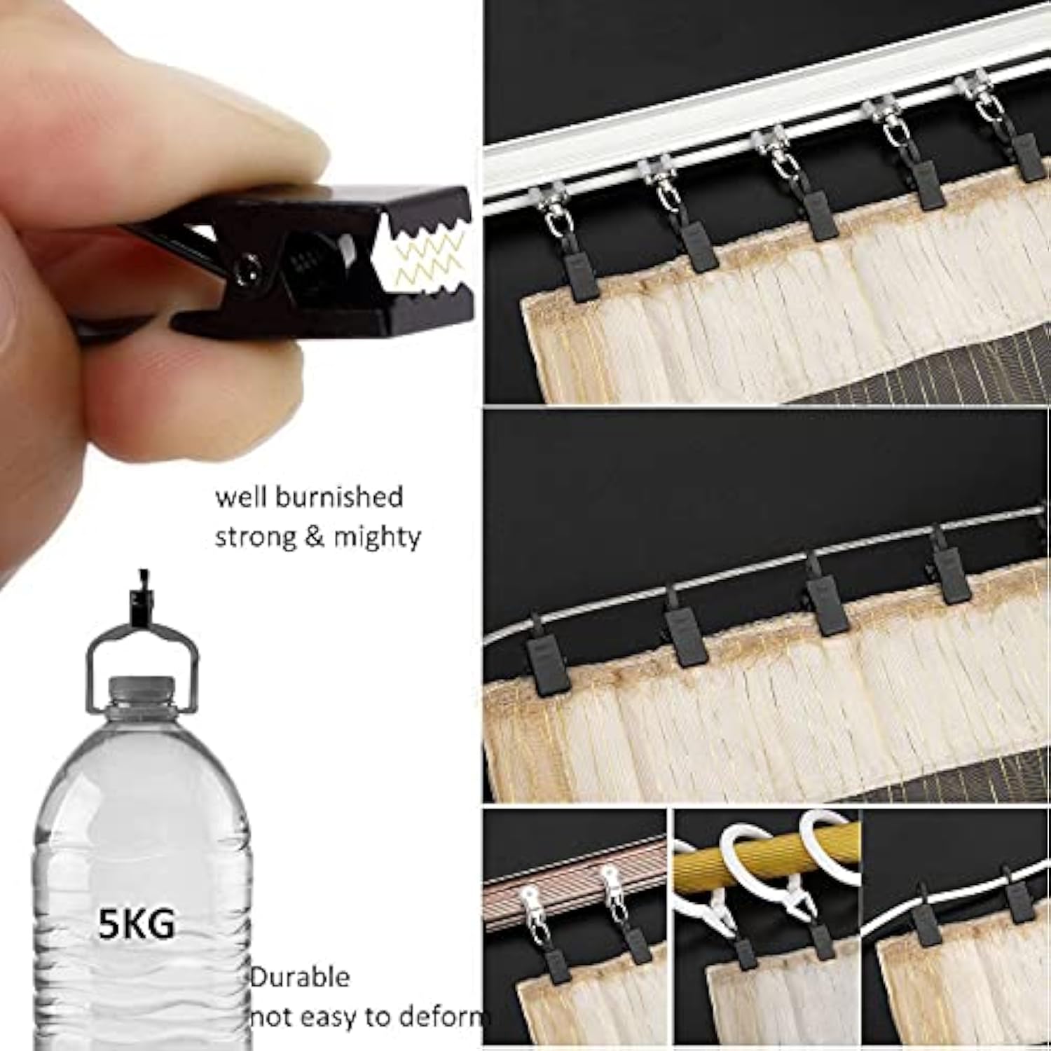 Pack Of 25 Black Curtain Clips String Light Hangers Small Metal Wire Holder For Hanging Camper Awning Light Christmas Decor Shower Home Decoration Indoor And Outdoor Photos Arts Crafts Display