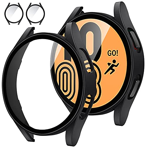 [2Pack for  Galaxy Watch FE 2024/5 2022/4 2021 Screen Protector Case 40mm Accessories, Protective Face Cover Built-in Tempered Glass Film