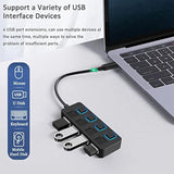 Usb Hub 3.0, 4-Port Usb 3.0 Data Hub With Individual Led Lit Power Switches Fo