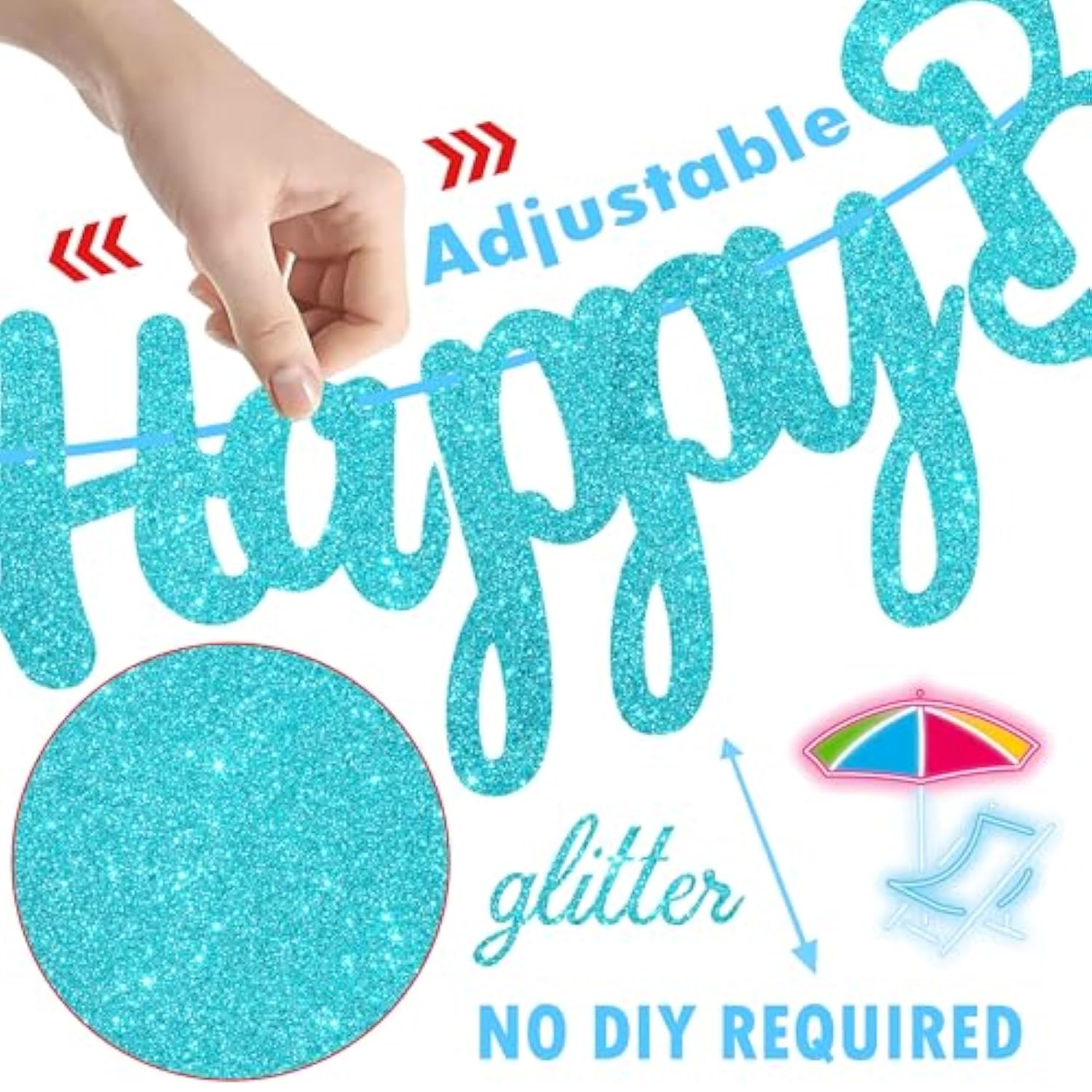 Neon Pool Party Birthday Banner Summer Birthday Party Decorations 3Pcs Glitter Blue Hawaii Beach Pool Theme Banners For Hawaiian Luau Aloha Baby Shower Wedding Supplies