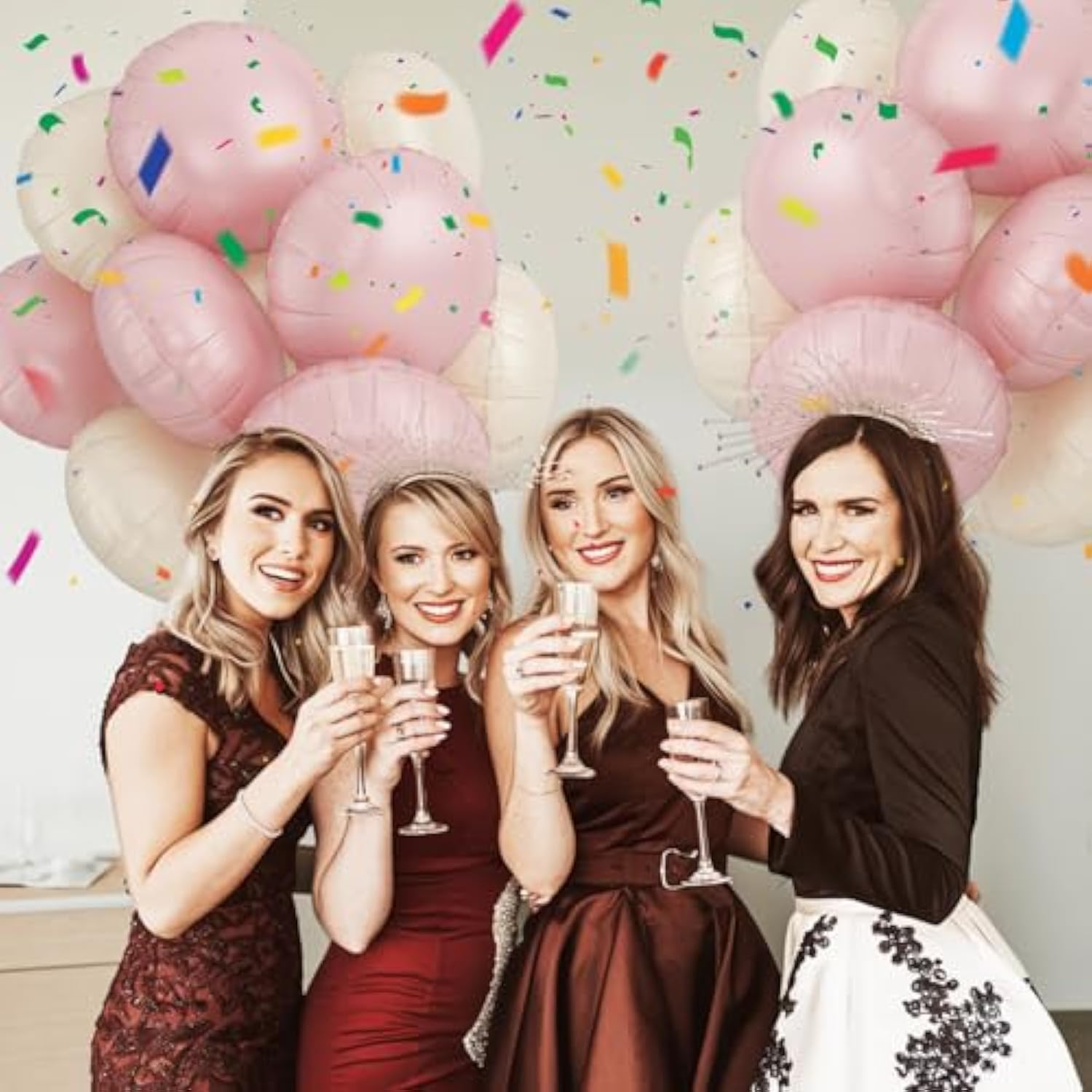 20Pcs 18 Inch Round Foil Balloon, Retro Pink Cream White Round Shaped Balloons, Round Aluminum Foil Helium Balloons For Boho Birthday Party Wedding Bachelorette Engagement Baby Shower Decorations