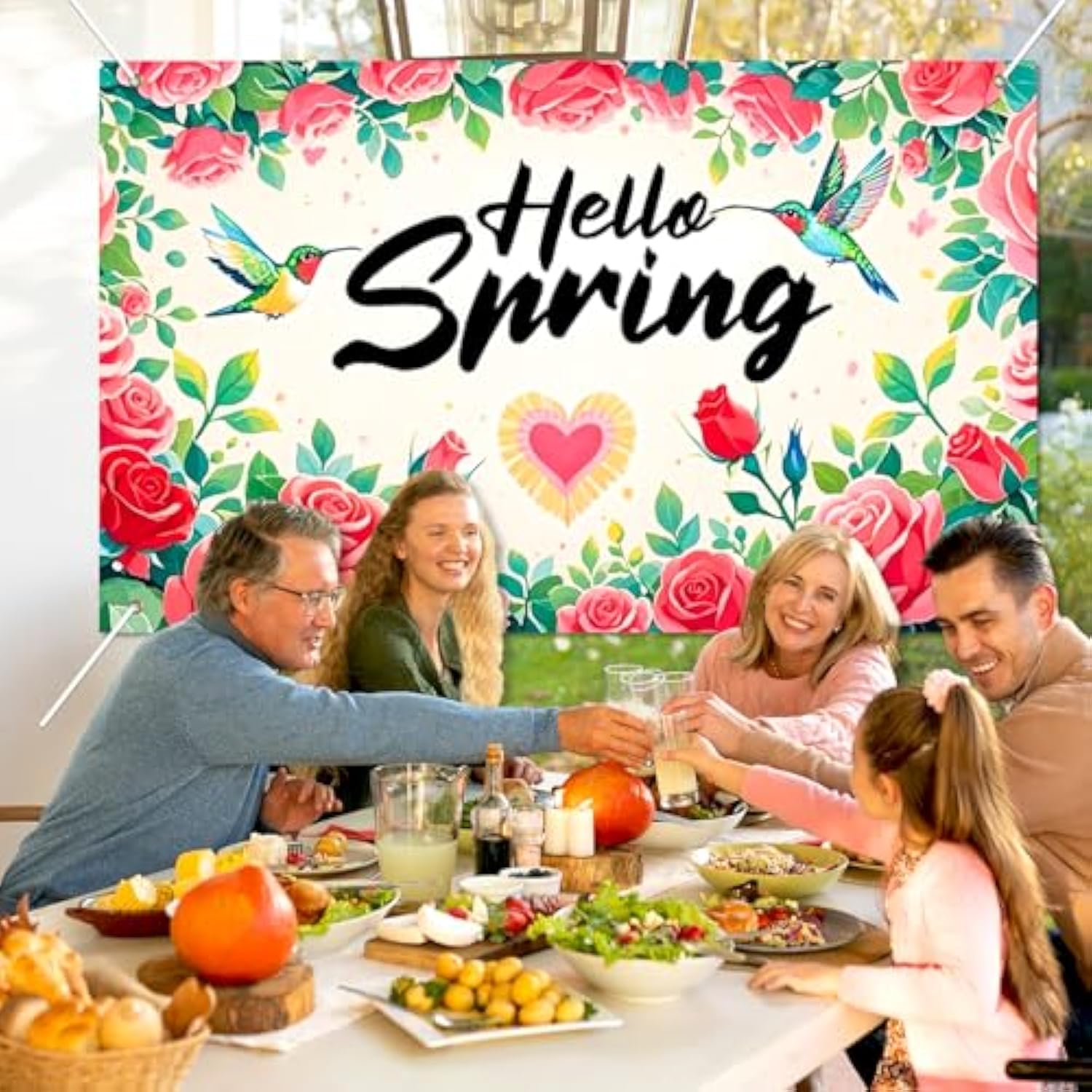 Hello Spring Banner Spring Decorative Backdrop For Spring Party Decorations Indoor Outdoor Home Use 71 * 43Inchs Floral Rose Welcome Spring Summer Banner Photo Booth Background