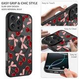 Magnetic Case For Iphone 16 Pro Max 6.9 Inch [Compatible With Magsafe] Hard Pc And Soft Tpu Case With Cherry Pink Bows Anti-Scratch Shockproof Protection Phone Cover For Women