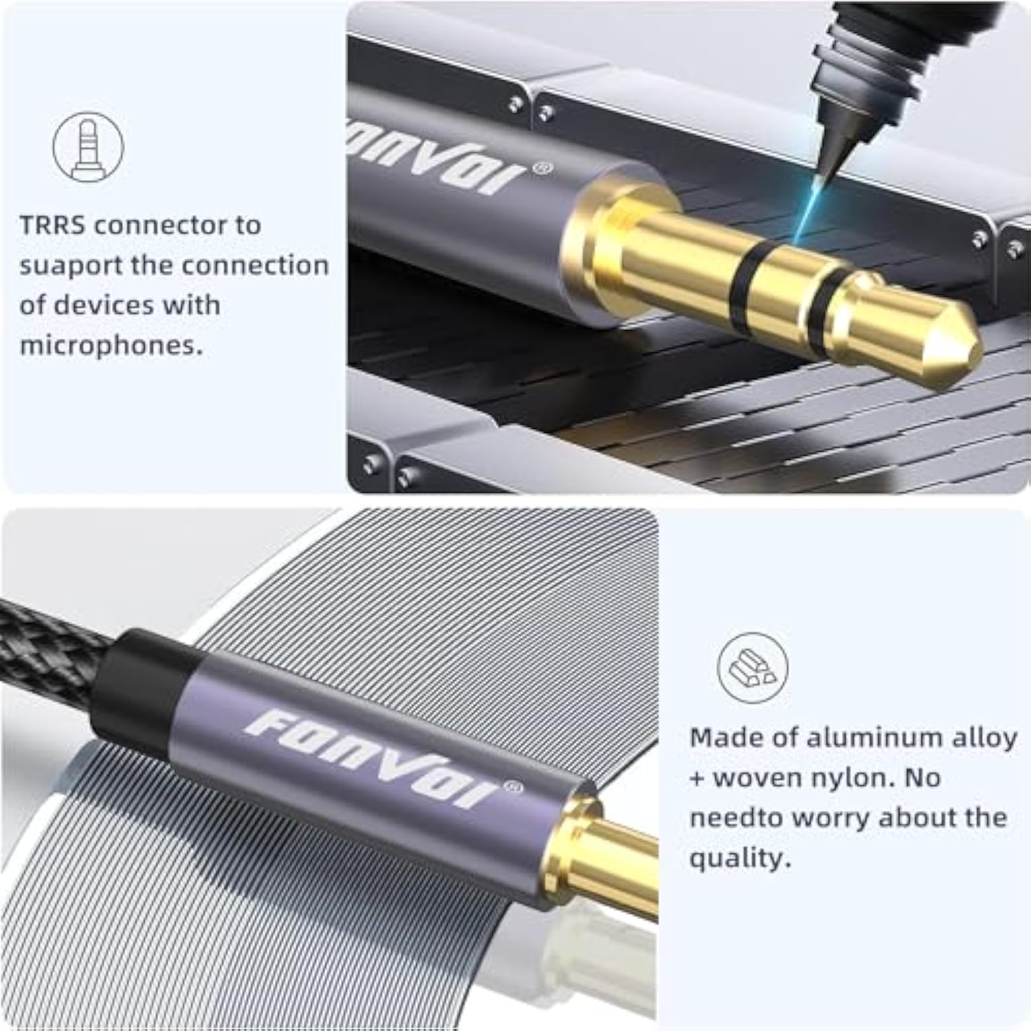 Aux Cable(20Ft),3.5Mm Audio Aux Cord For Car,Braided 3.5Mm Male To Male Stereo Cable, Compatible With:Headphones, Phones, Ipod,Car Audio,Mp3 And More