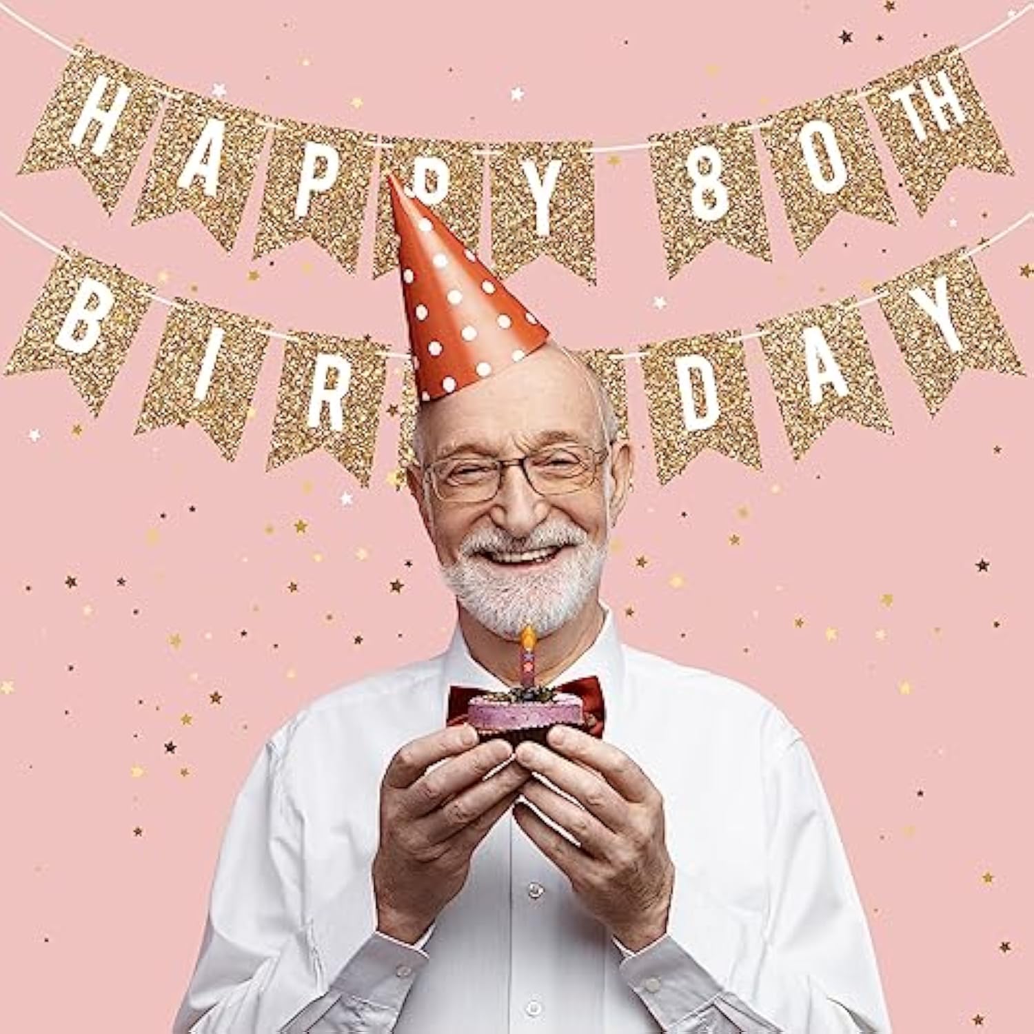 Pre-Strung Happy 80Th Birthday Banner - No Diy - Gold Glitter 80Th Birthday Party Banner For Men & Women - Pre-Strung Garland On 6 Ft Strands - Gold Bday Party Decorations & Decor - No Diy