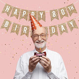 Pre-Strung Happy 80Th Birthday Banner - No Diy - Gold Glitter 80Th Birthday Party Banner For Men & Women - Pre-Strung Garland On 6 Ft Strands - Gold Bday Party Decorations & Decor - No Diy