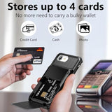 For Iphone Se Case 2022 Credit Card Holder Id Slot Pocket Dual Layer Protective Bumper Rugged Tpu Rubber Armor Hard Shell Cover For Iphone Se3 Black