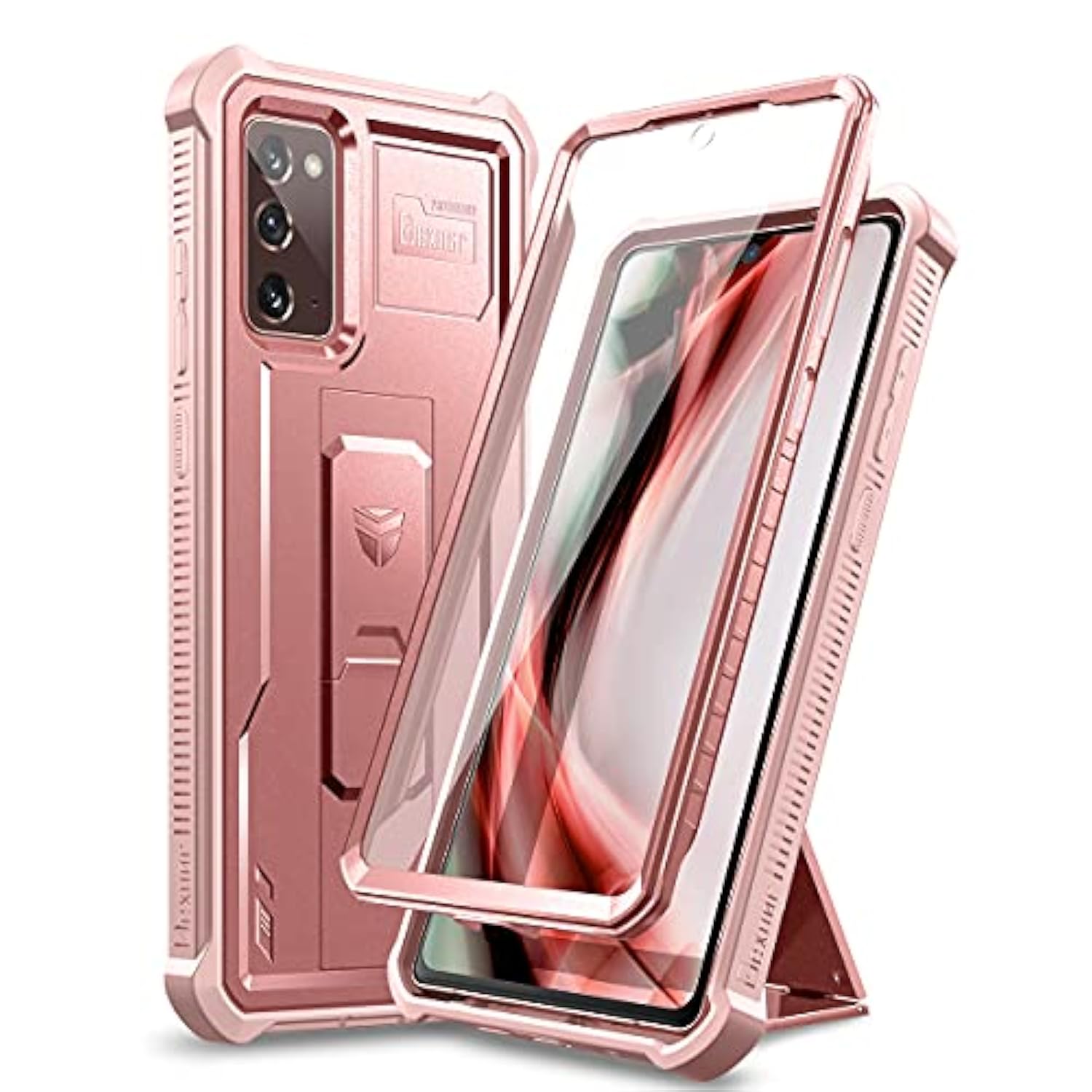 For Samsung Galaxy Note 20 5G Case, [Built In Screen Protector And Kickstand] Heavy Duty Military Grade Protection Shockproof Protective Cover For Samsung Galaxy Note 20 Rose Gold