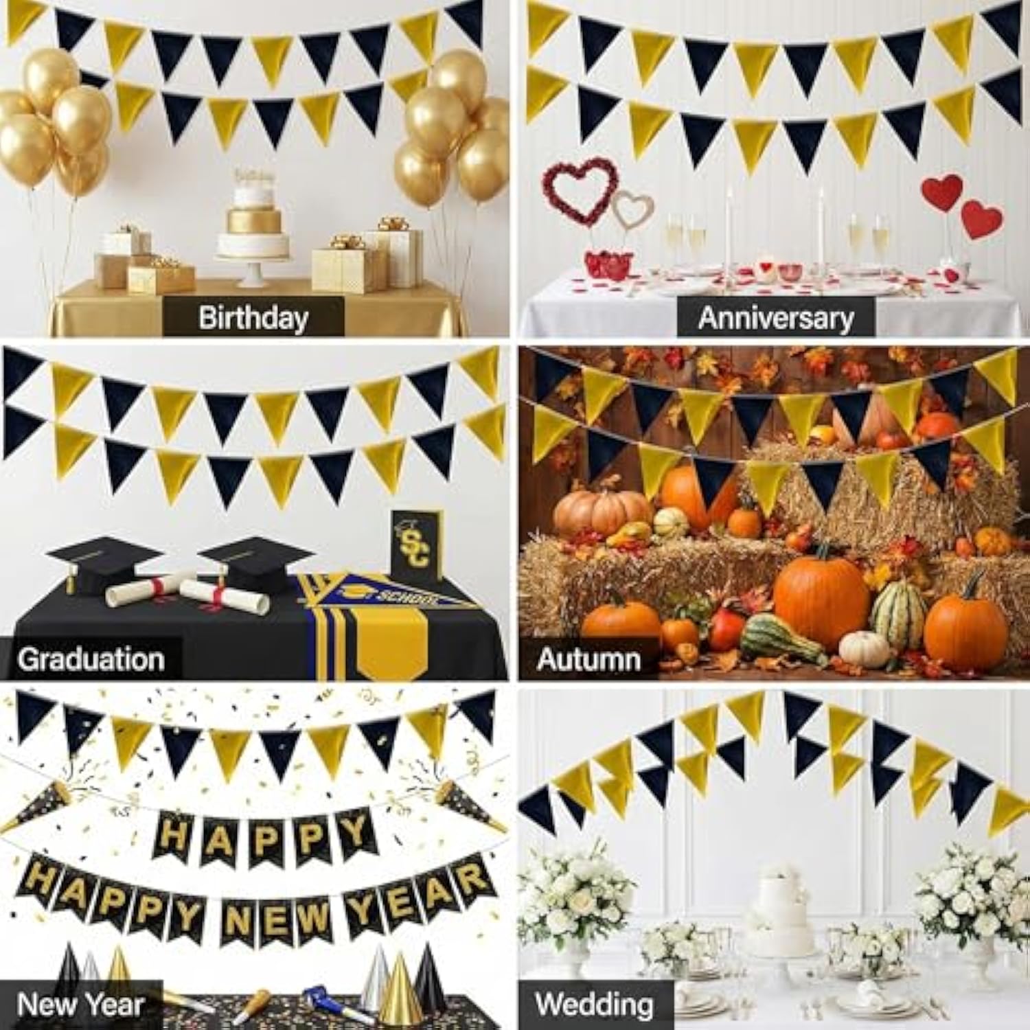 64Ft Gold Triangle Pennant Banner Flag Metallic Paper Bunting Garland For Hanging Backdrop Birthday Party Decorations Graduation Bachelorette Bridal Wedding Baby Shower New Year Party Supplies