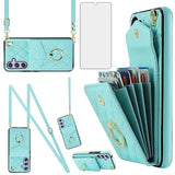 Phone Case For Samsung Galaxy A16 5G/4G Wallet Cover With Tempered Glass Screen Protector And Crossbody Wrist Strap Ring Rfid Blocking Credit Card Holder Leather Cell A 16 Women Men Girls Teal