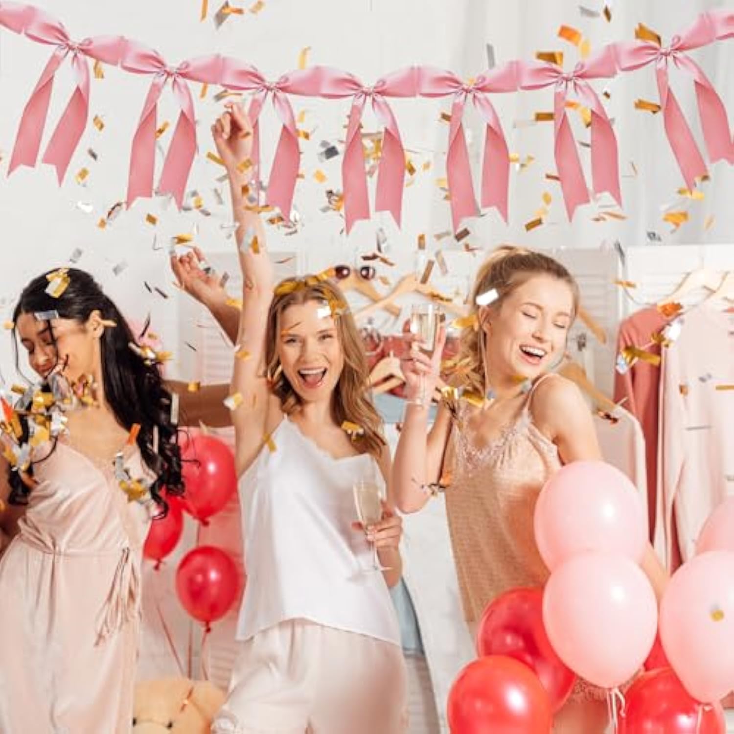 1 Pcs Pink Bow Garland Banner Decorations, Pre-String Satin Ribbon Party Decor, 'She'S Tying The Knot' Bow Garland For Coquette Bridal Shower Wedding Bachelorette Birthday Baby Shower Party Supplies