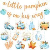 Little Pumpkin Baby Shower Decorations For Boy, Fall Blue Gender Reveal Decor, A Little Pumpkin Is On His Way Baby Shower Banner And Hanging Swirls