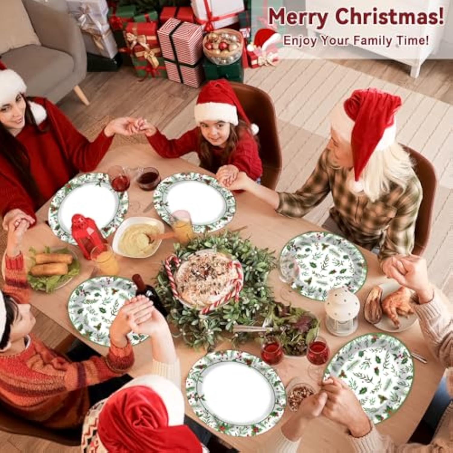 50Pcs Christmas Oval Plates Christmas Seasonal Holly Paper Plates 9.4 * 11.6Inch Large Disposable Platter For Merry Christmas Party And Holiday Party Decorations