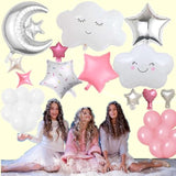 47pcs Pink Sleepover Party Decorations, Moon, Star Balloons, Banner for Girls