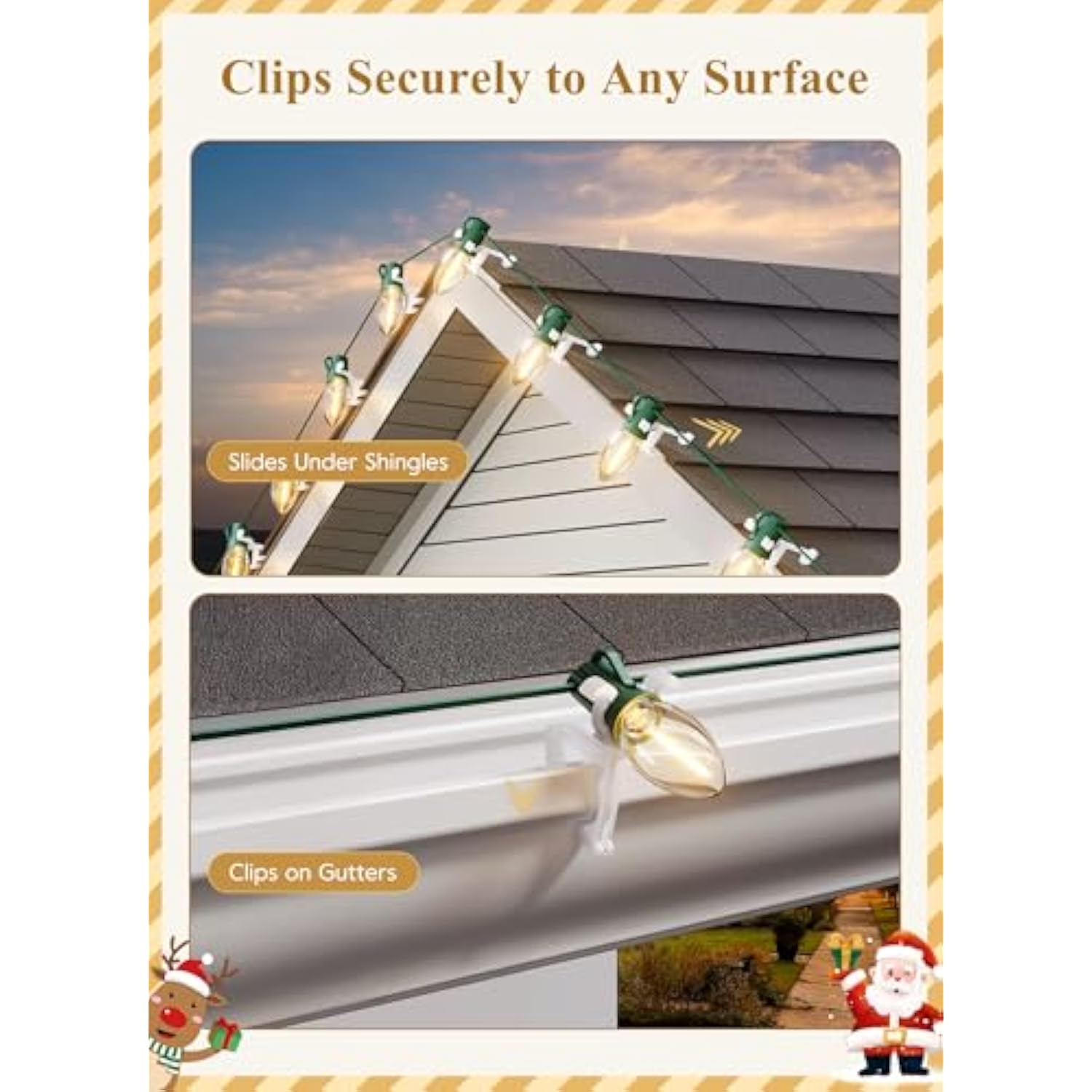 All In One Christmas Light Clip, Universal Gutter And Shingle Clip For C7, C9 And Mini Lights, 100 Pack