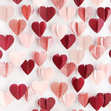 Rose-Gold Pink Burgundy-Red 3D-Heart Garland - 39Ft Galentines Valentines Day Party Decorations Hanging Paper Streamers Banner,Engagement Wedding Bachelorette Baby Bridal Shower Decor