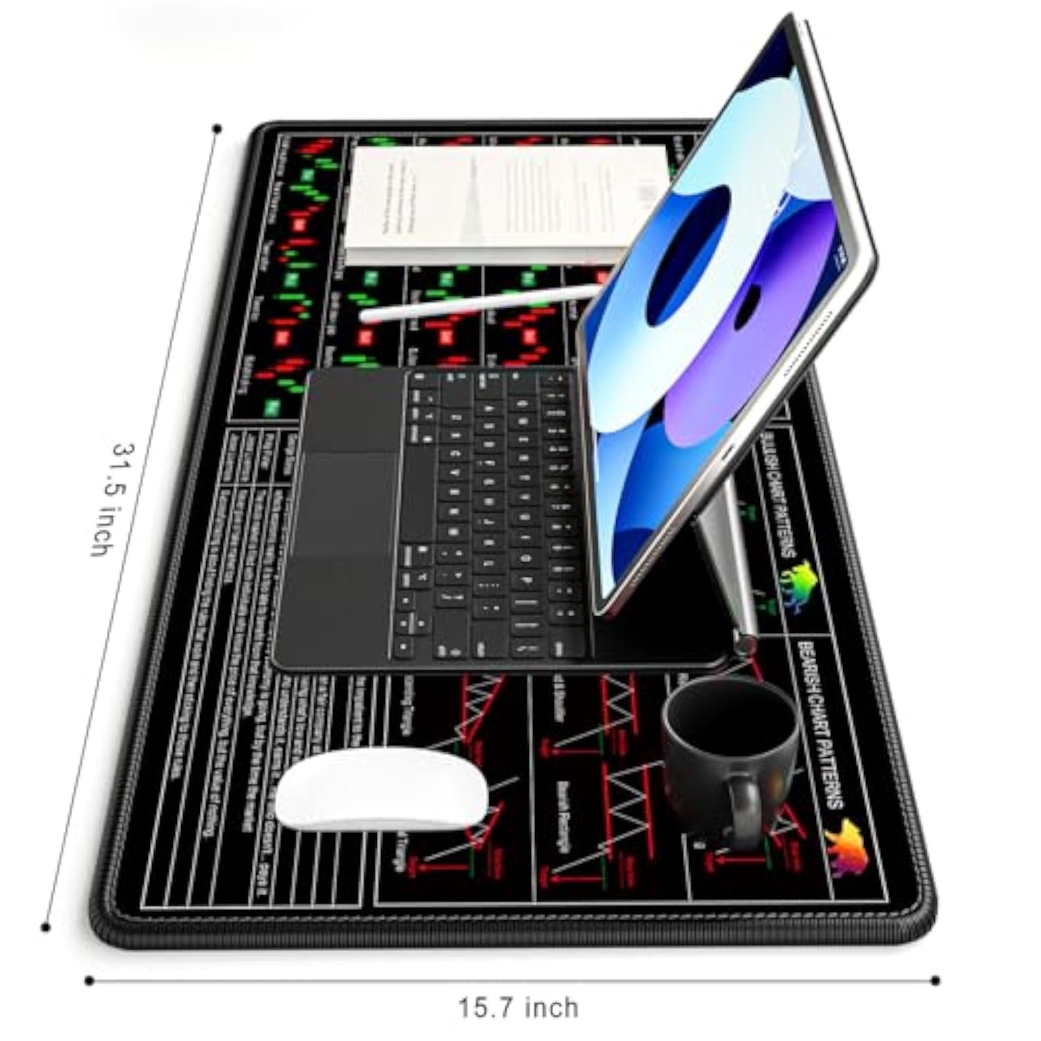 Stock Market Cheat Sheet Desk Pad, Large Gaming Mouse Pad, Big Xxl Computer Keyboard Shortcuts Keys Mat For Desktop, Office Accessories Desk Mat For Keyboard And Laptop, 31.5 X 15.7In, Black