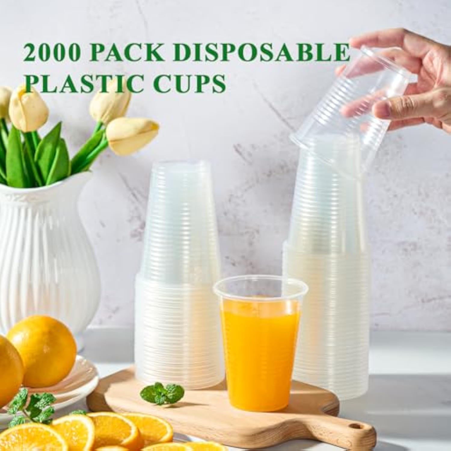 Vplus 2000 Pack 9 OZ Clear Plastic Cups, 9 Ounce Disposable Cold Water Party Drinking Cups for Wedding Thanksgiving Christmas Party