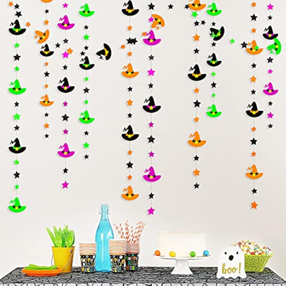 Halloween Witch Hat Garland Orange Purple Black Green Paper Banner Streamers