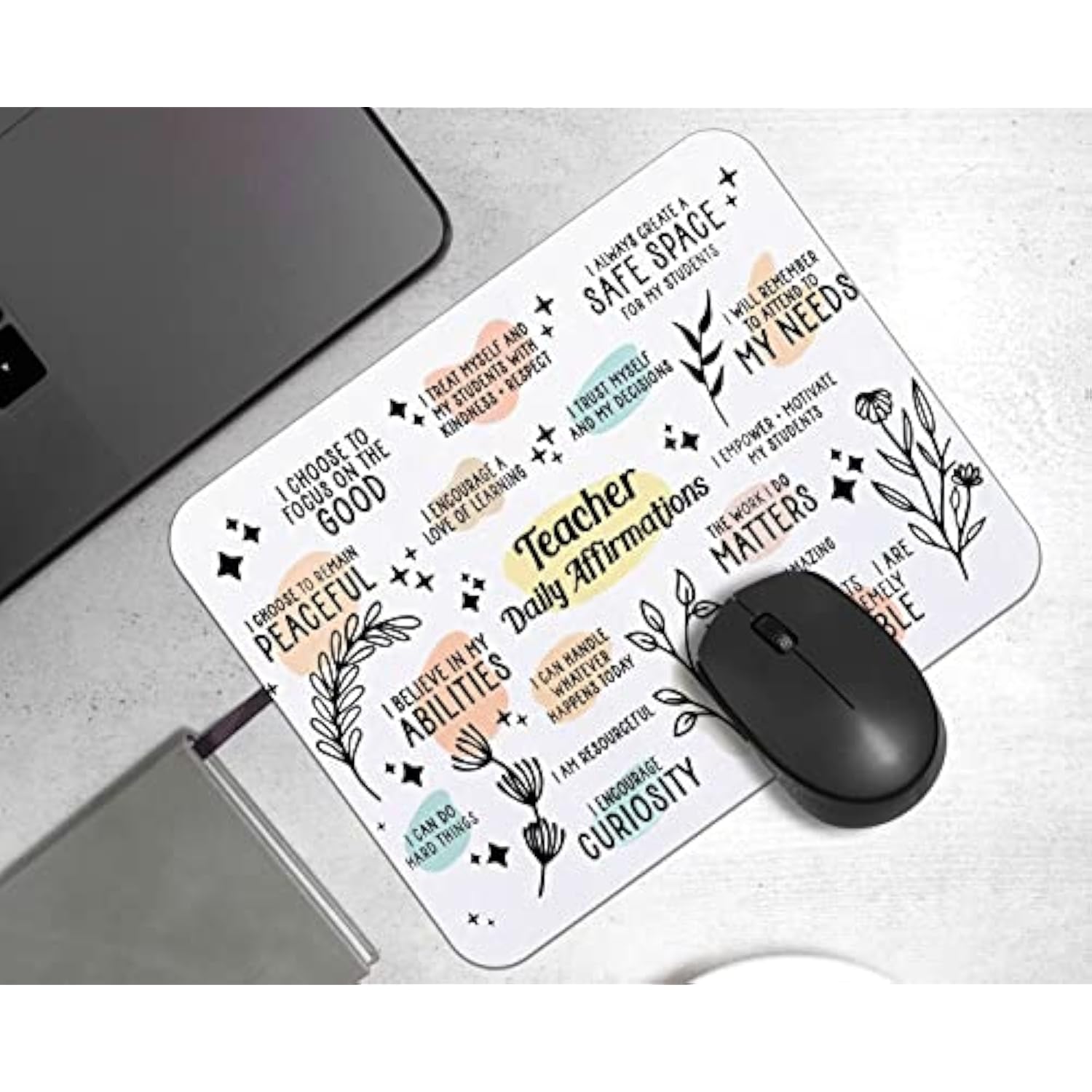 Boho Teacher Daily Affirmations Inspirational Quotes Mousepad 9.5×7.9 Inch Non-Slip Rubber Base Square Mouse Pads For Computers Laptop Office Home Dorm Desk Decor,Teacher Gifts