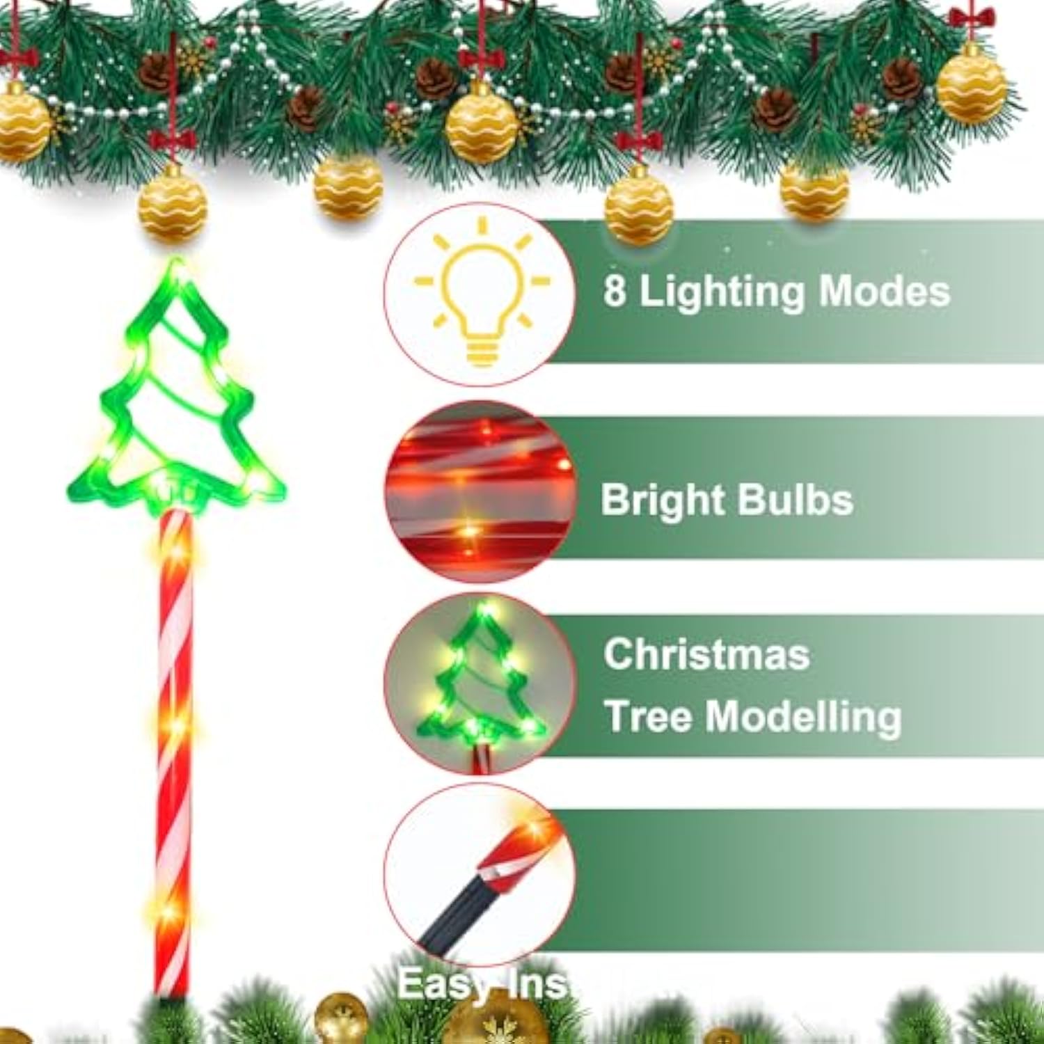 Christmas Decorations, Solar Christmas Pathway Lights Outdoor Decorations, 8 Modes Xmas Tree Candy Lights Waterproof Led Garden Stake Light For Walkway Yard Lawn Porch Holiday Decor-6 Pack