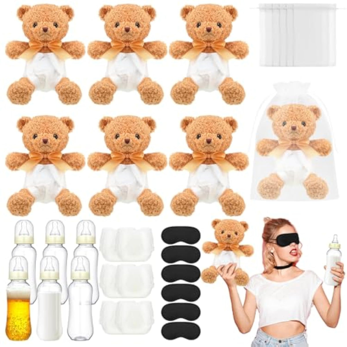 36 Pack Bear Blindfolded Diaper Changing Bottle Chug Baby Shower Games Set Boys Girls Funny Baby Dolls Diapers For Gender Reveal Bridal Shower Games Prizes Gifts For Adults