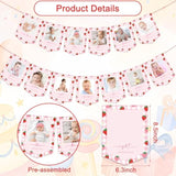 2Pcs Strawberry Photo Banners Pink Red Plaid Daisy Strawberry Banner Newborn To 12 Months Picture Display Garland For 1St Birthday Decoration