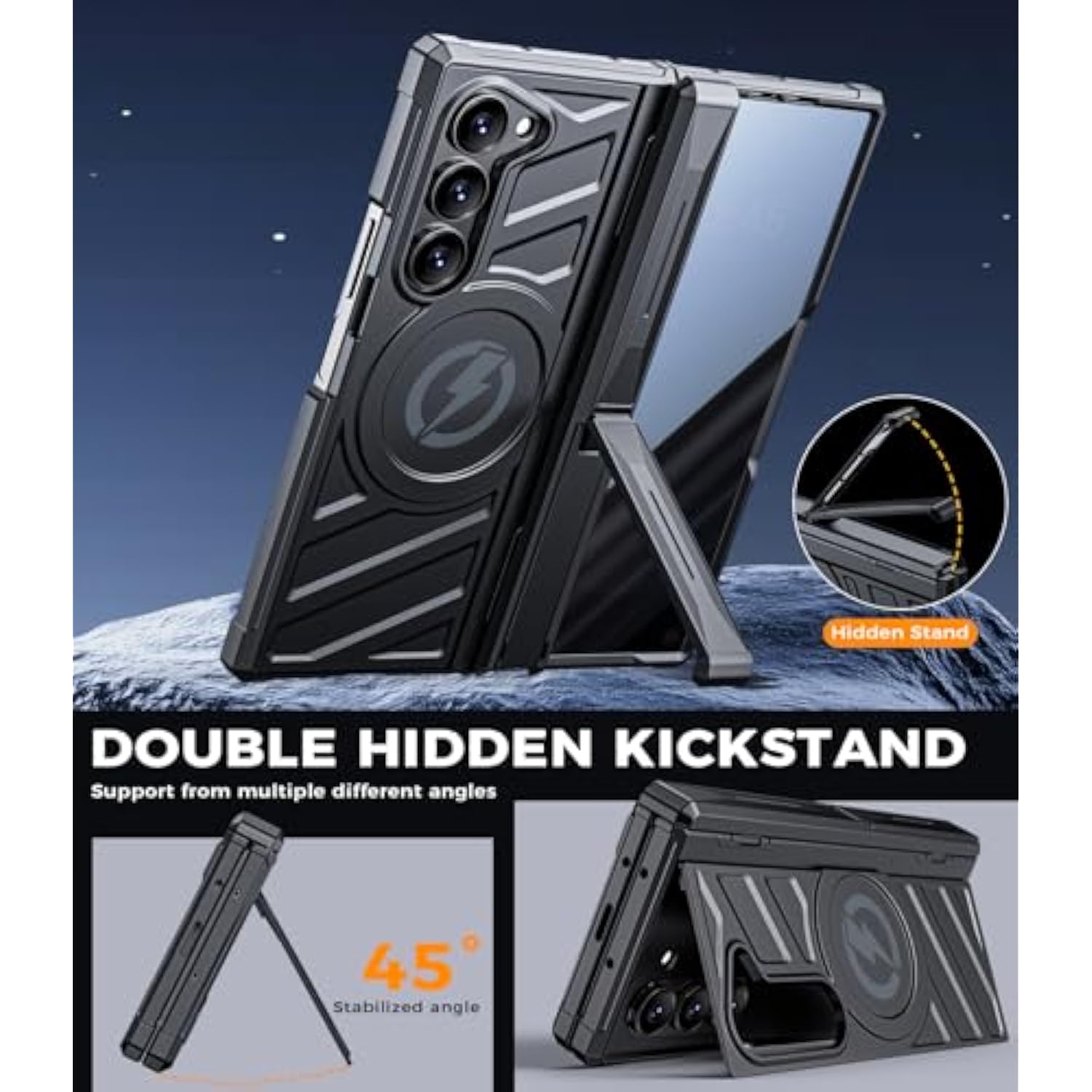 Magnetic For Samsung Z-Fold-6 Case: Armor Phone Case [Compatible With Magsafe][Privacy Screen Protector][Hinge Protection][Dual Kickstand] Shockproof Tpu+Pc Cover For Zfold 6 5G 2024