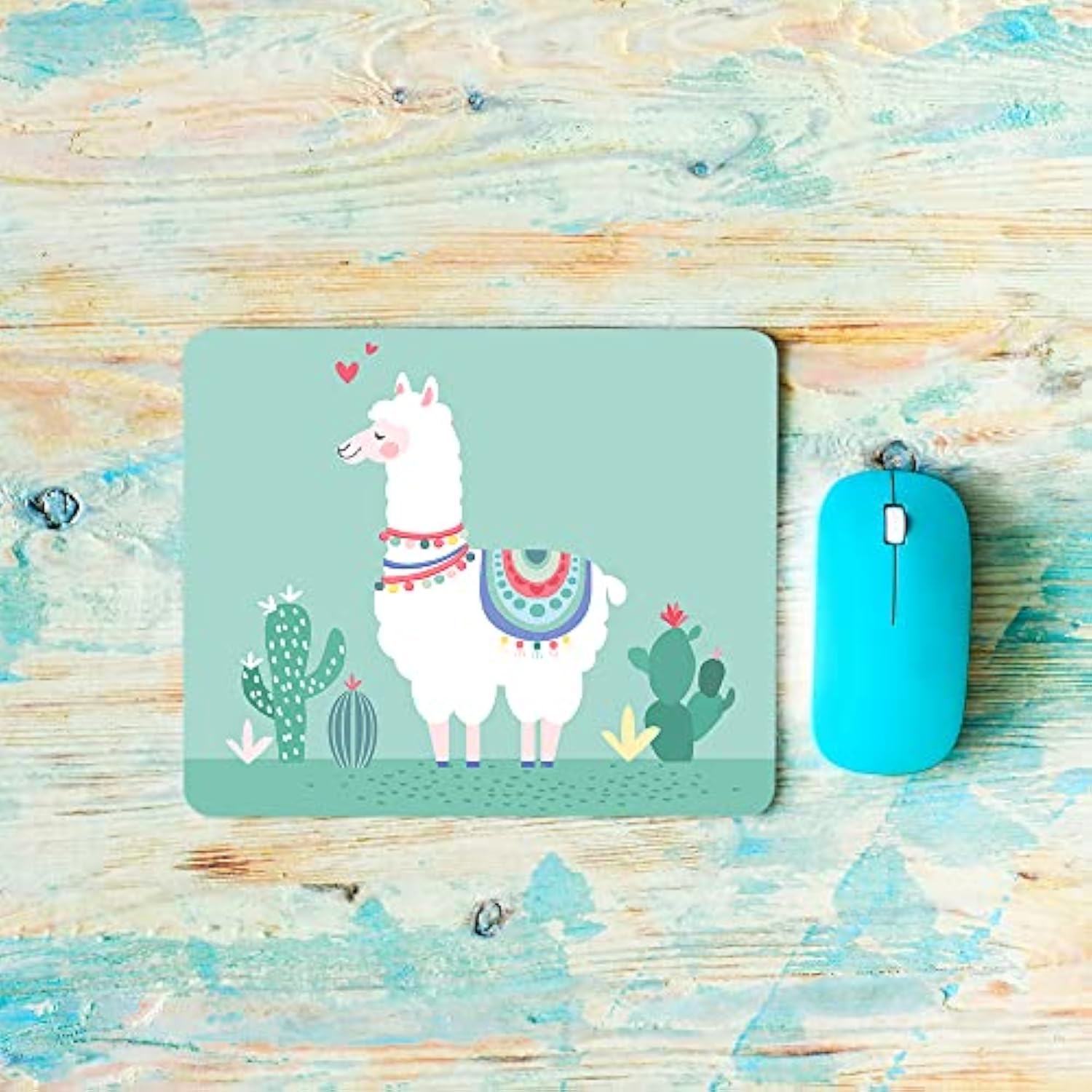 Llama Square Mousepads Desktop Notebook Mouse Mat Lovely Animal Lama Alpaca Cactus Floral Mouse Pads For Working And Gaming Office Accessories Desk 9.5X7.9 Inch