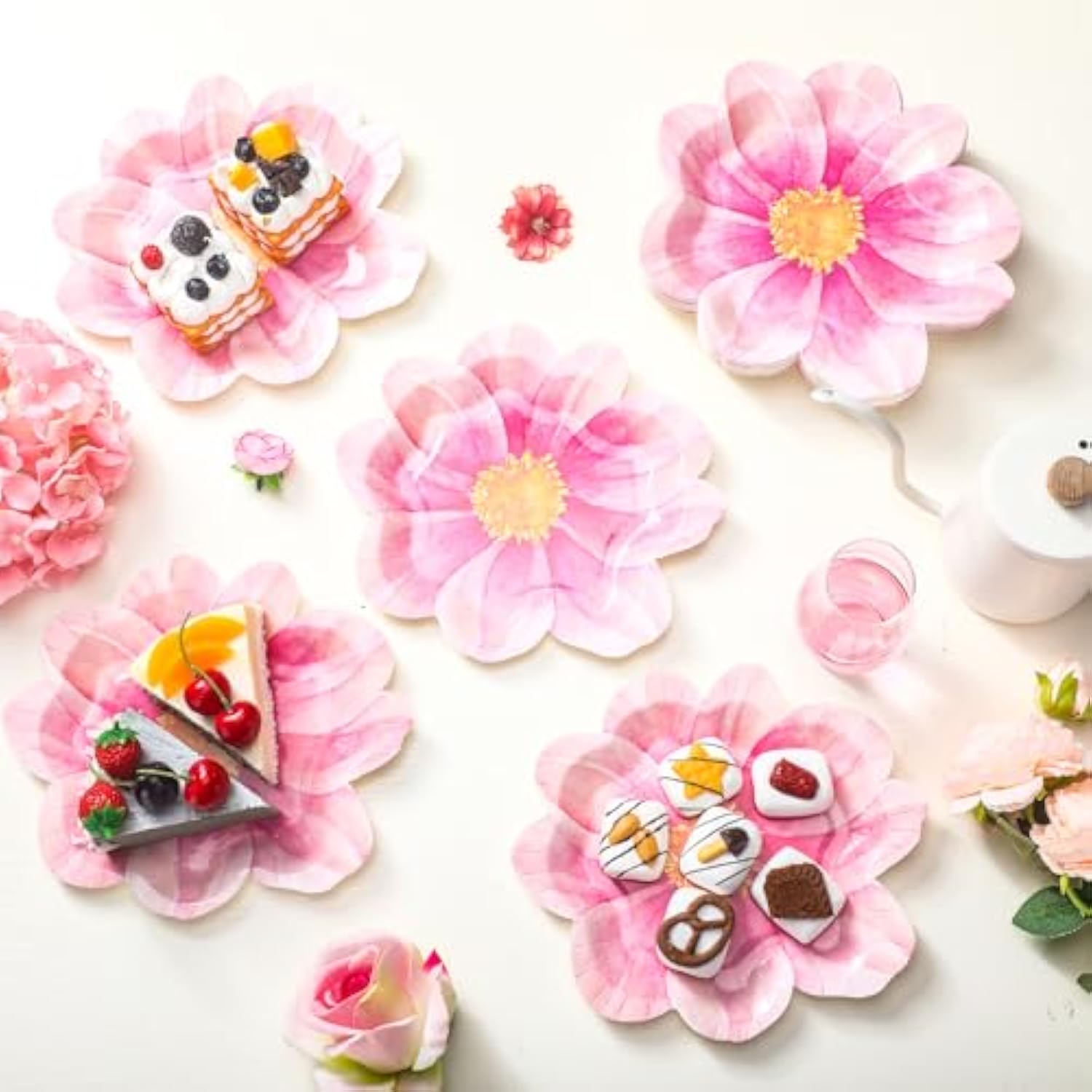 50 Pcs Flower Shape Paper Plates Floral Party Decorations Floral Disposable Party Plates For Baby Shower Wedding Birthday Summer Dinner Party Tableware Supplies Decoration