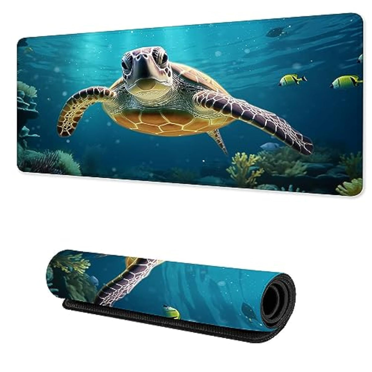Sea Turtle Mouse Pad Large,Ocean Tropical Fish Desk Pad With Stitched Edges For Home Office Work Non-Slip Rubber Base Gaming Mouse Pad, Desk Mat, 31.5 X 15.7 In