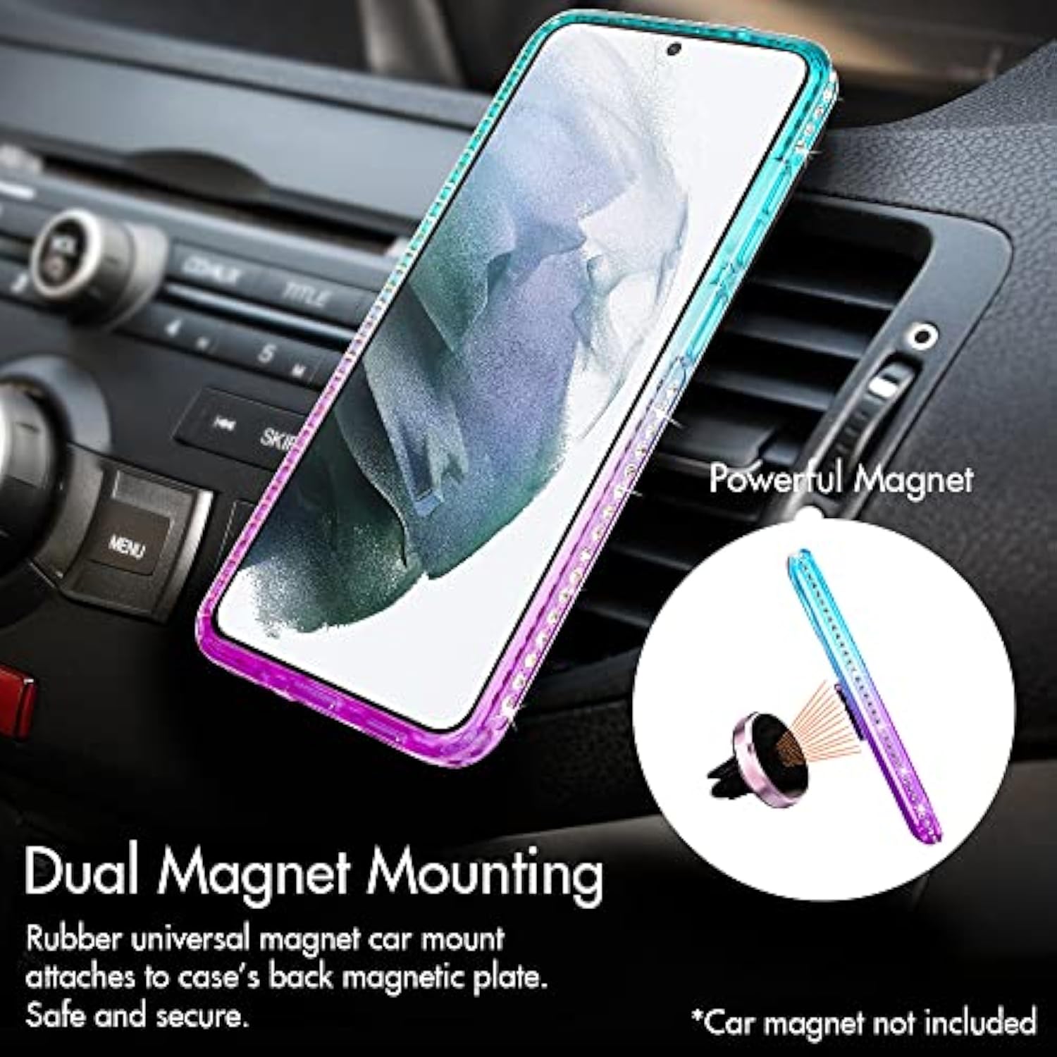 For Samsung Galaxy S22 Case, Moving Liquid Holographic Sparkle Glitter Case With Kickstand, Girls Women Bling Diamond Ring Slim Protective Case For Galaxy S22 5G Purple