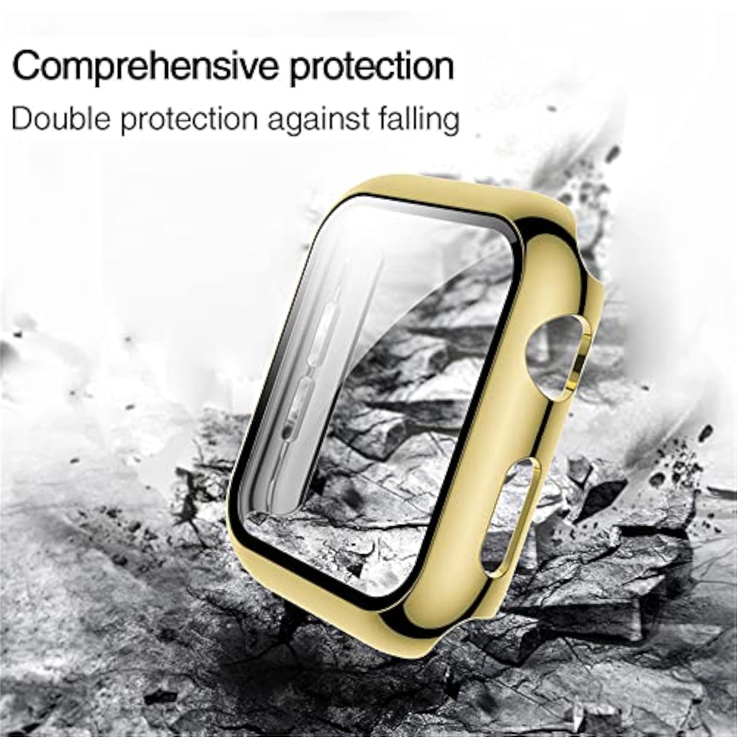 2 Pack For Apple Watch Series 3 2 1 Tempered Glass Screen Protector Case 42Mm, Plated Hard Full Coverage Cover Shockproof Iwatch Bumper (Gold+Gold)