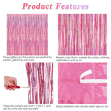2 Pack Glitter Pink Backdrop, 3.28 Ft X 7.05 Ft Birthday Party Decorations, Laser Pink Fringe Curtains Foil Streamer Tinsel, Pink Curtains Photo Backdrop Happy Birthday Valentines Day Backdrop