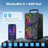 Bluetooth Speaker, Portable Wireless Speakers With Microphone, 60W Peak Loud Stereo Rich Bass, Lights, Remote, Fm Radio, Eq, Double Subwoofer Sound System, Speaker For Home Outdoor Party Gifts(1Mic)