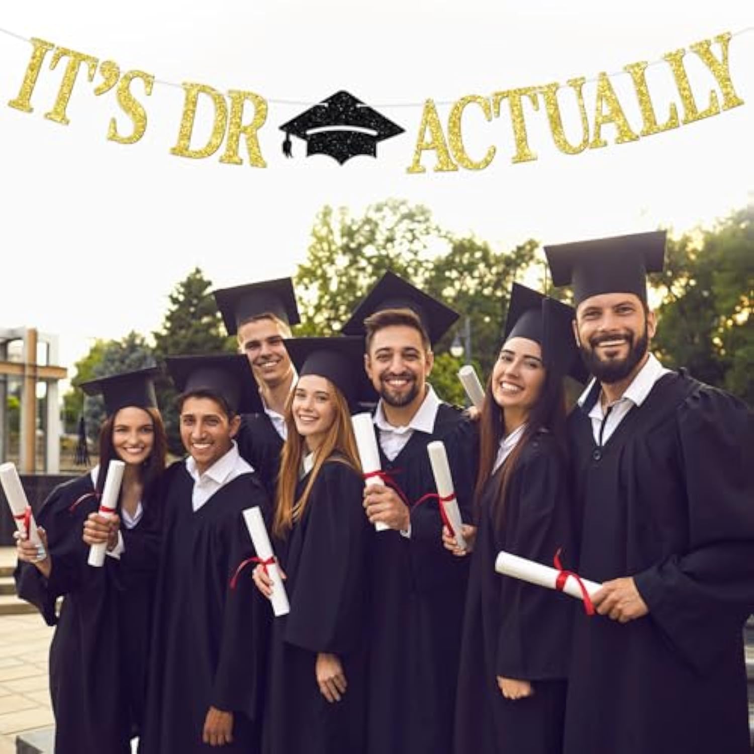 Glitter "It's Dr Actually" Banner PhD/MD/JD Class of 2025 Graduation Decor