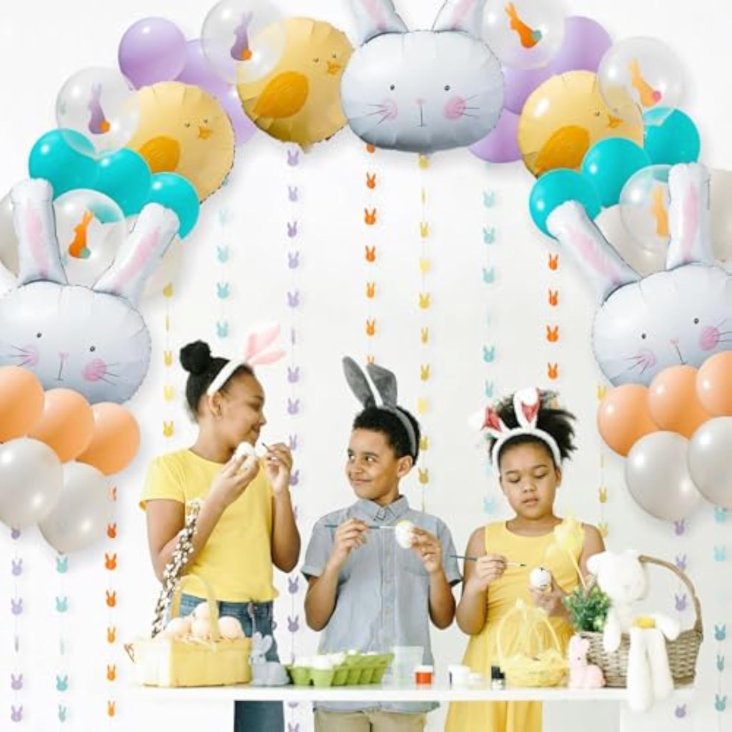Easter Bunny Balloon Arch Cute Balloon Decorations Party Supplies Rabbit Pastel Foil Mylar Ornaments For Spring Baby Showers Kids' Birthdays Classroom Parties