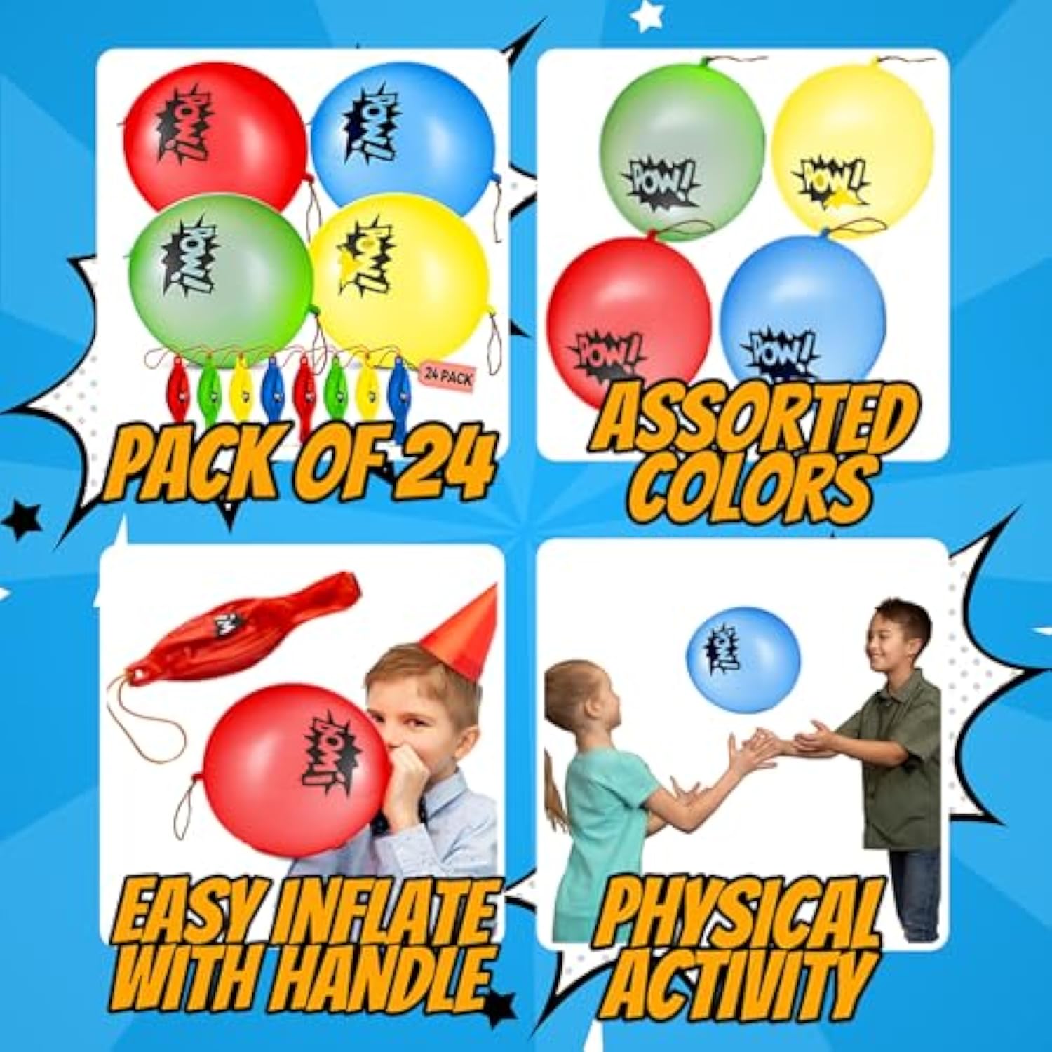 Superhero Punch Balloons - Pack Of 24 Bulk, Large Punching Balloons For Kids, Inflatable Punch Balls For Carnival Prizes, Goodie Bag Stuffers For Kids, Superhero Theme Birthday Party Favors Toys