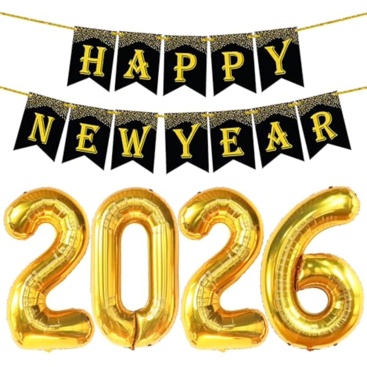 5 Pcs 2026 New Year Banner & Gold Balloons 10ft Party Set