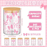 6 Pcs Valentines Day Pink Bow Glass Storage Jars With Airtight Lid 19 Oz Pink Bow Decorative Canisters Sets Sugar Container Farmhouse Kitchen Canisters Glass Organizers Kitchen Countertop Gift
