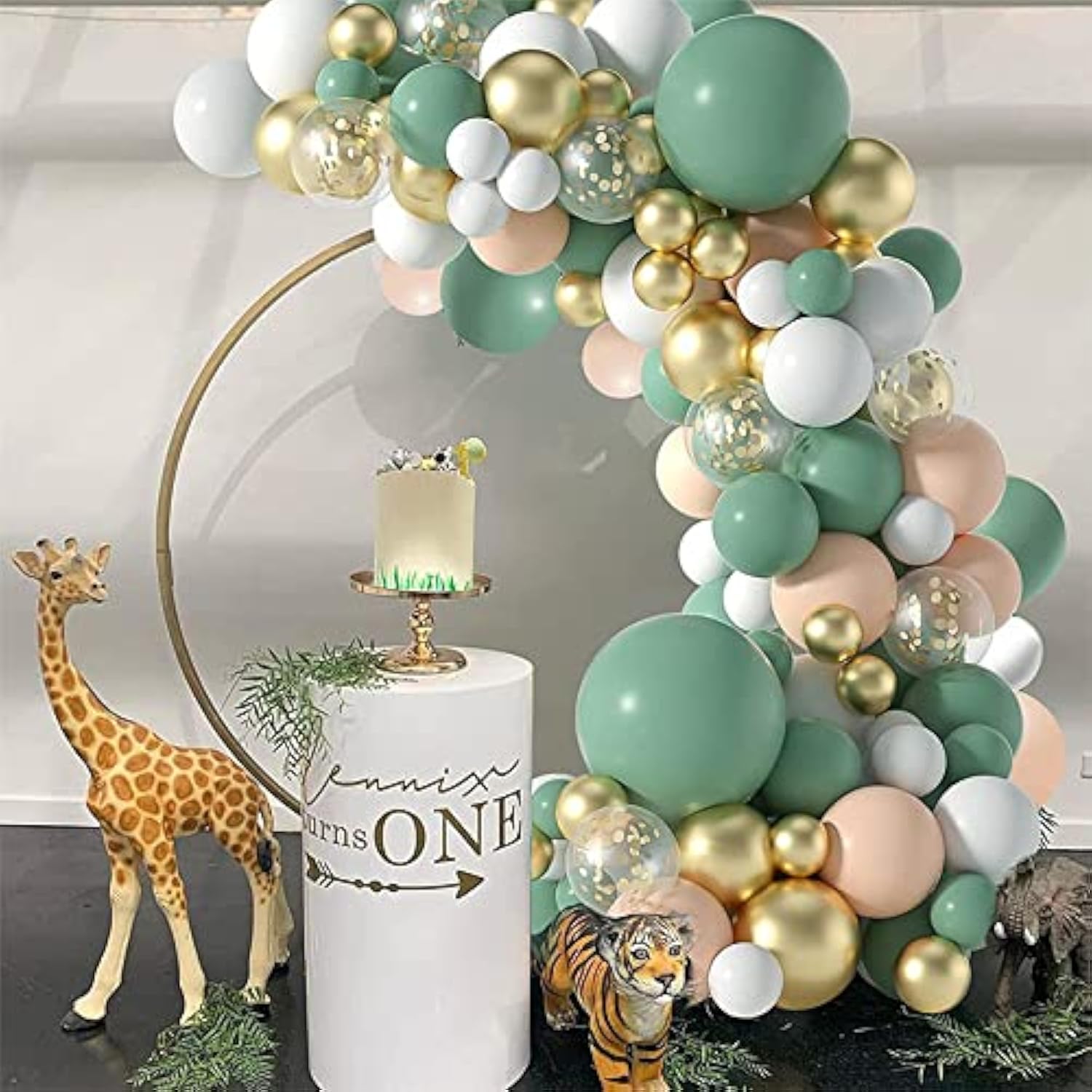 Sage Green Balloons, 117Pcs Green Balloons Arch Kit, White Gold Confetti Balloons And Retro Green Latex Balloons For Birthday Party Wedding Shower Balloons Arch Decorations