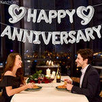 , Silver Happy Anniversary Balloons Letters - Big, 18 Inch | Silver Happy Anniversary Balloon Banner | Silver Heart Balloons, Silver Happy Anniversary Banner For Happy Anniversary Decorations