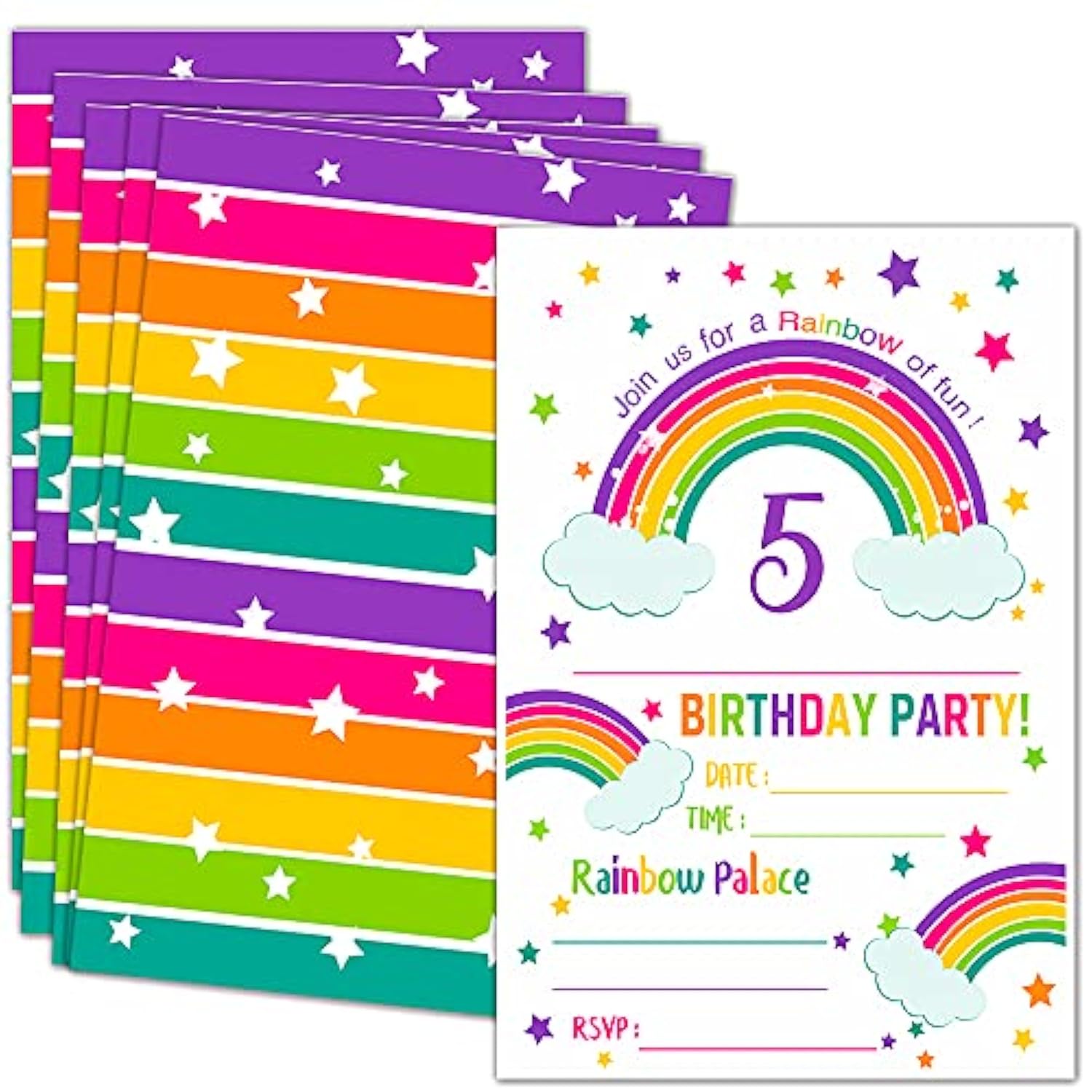 5Th Rainbow Birthday Party Invitations With Envelopes – Birthday Party Invitations, Rainbow Party Decorations– 20 Cards With Envelopes?C03-05?