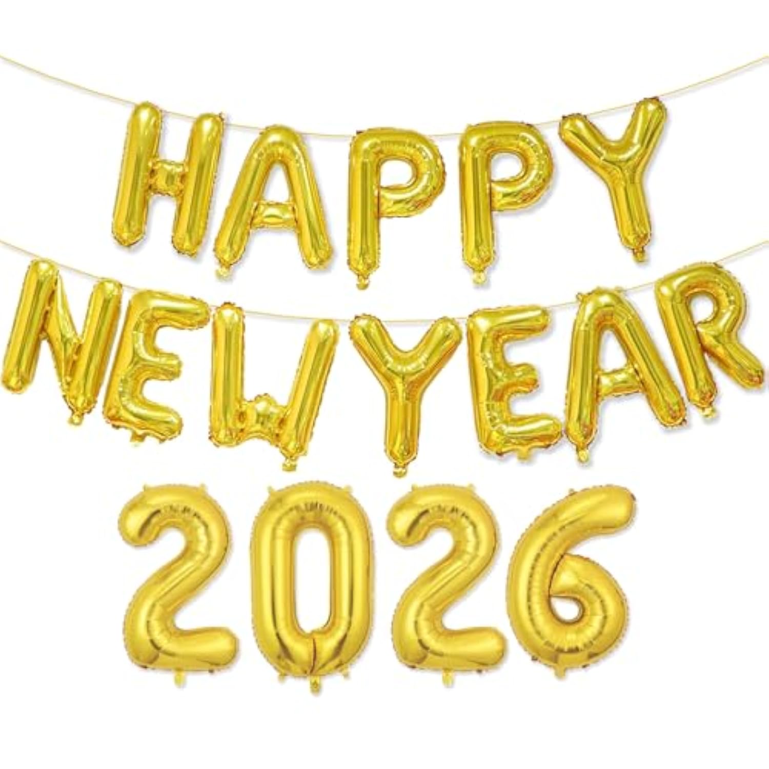 16in Gold Happy New Year 2026 Foil Balloons Banner Party Decorations