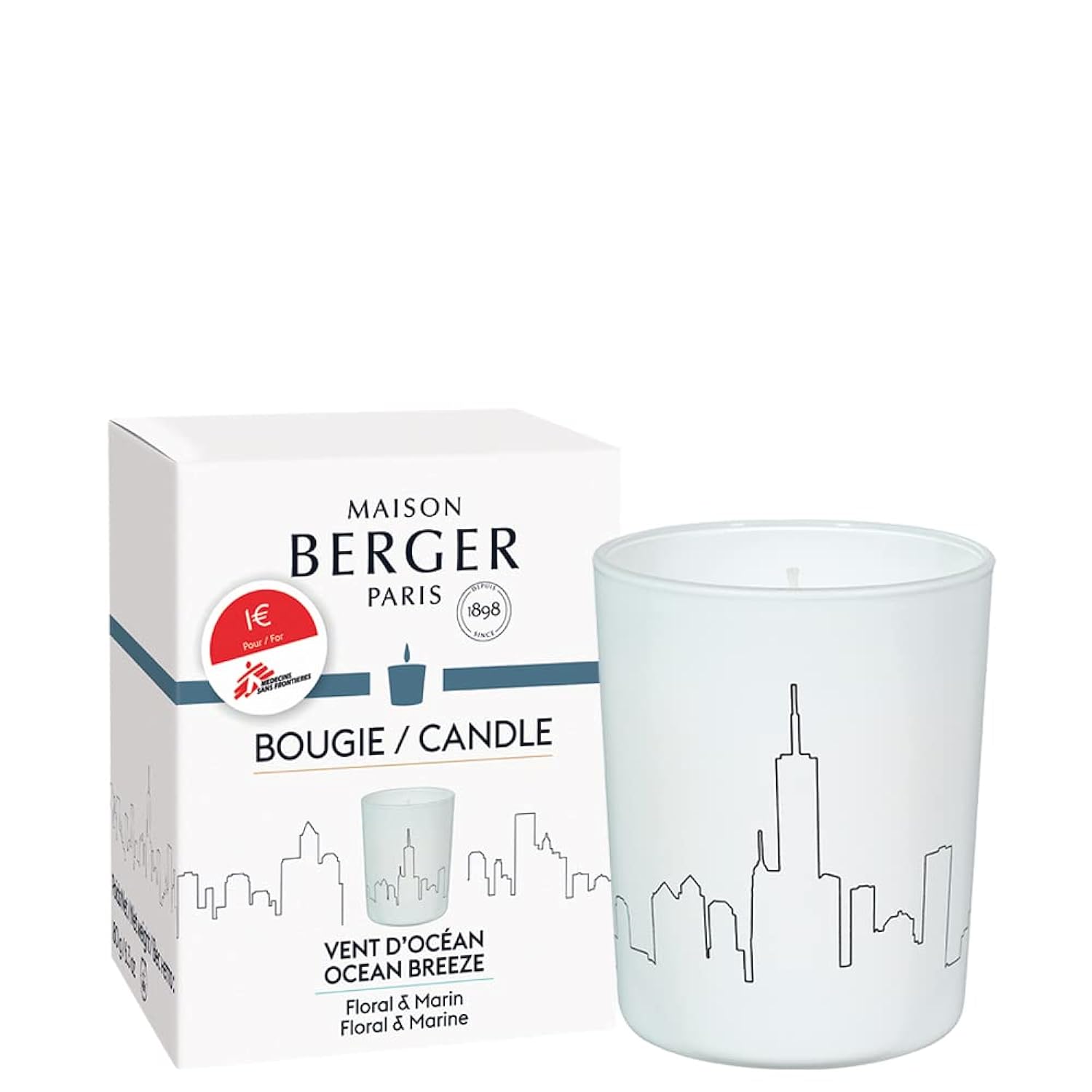 Candle - 100% Vegan Wax Scented Candle - 3 X 3 X 3.5 Inches - 180G - 6.34 Oz - Made In France - 38 Hours Burning Time (Ocean Breeze - Doctors Without Borders)