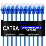 Patch Cables Cat6A 0.5Ft (10 Pack) Slim, Cat6A Ethernet Patch Cable 10G Suppor