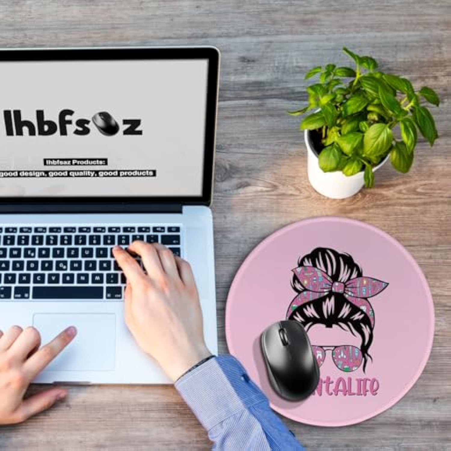 Pink Round Mouse Pad 8.6 X 8.6 Inch Funny Office Decor For Gaming Laptop With Stitched Edges Non-Slip Rubber Base,Gift For Female Dental Colleagues