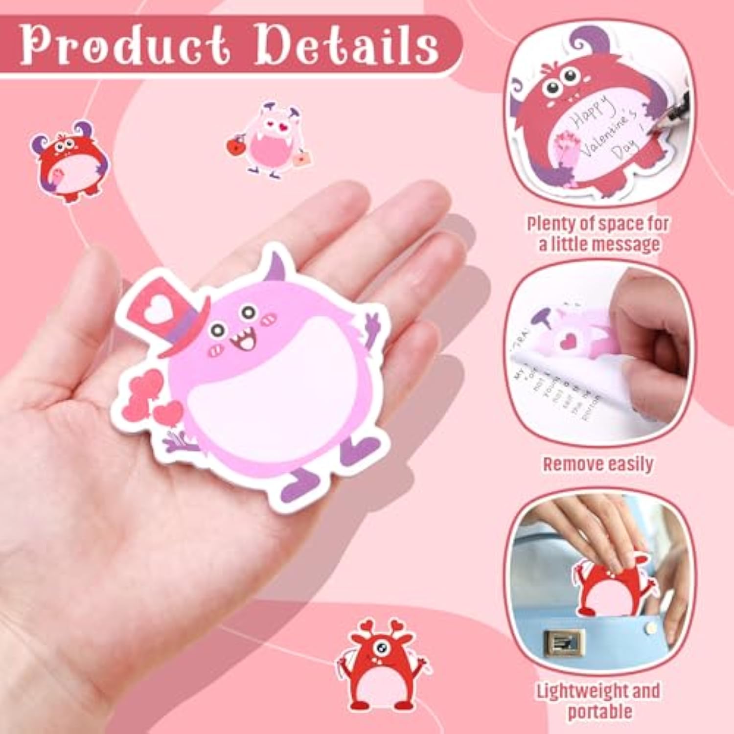 36 Pack Sticky Notes 720 Sheets Monster Heart Sticky Notepad Cute Funny Self-Stick Page Markers Writing Memo Pads For Office School Supplies Party Favors