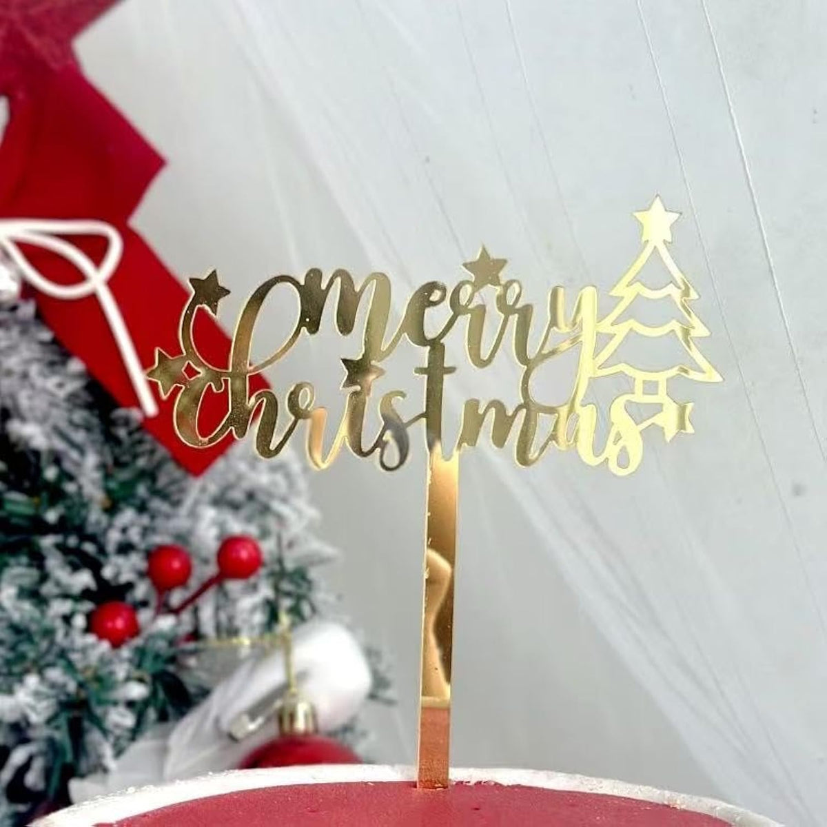 Merry Christmas Cake Toppers Tree Star Decoration Supplies Holiday Party
