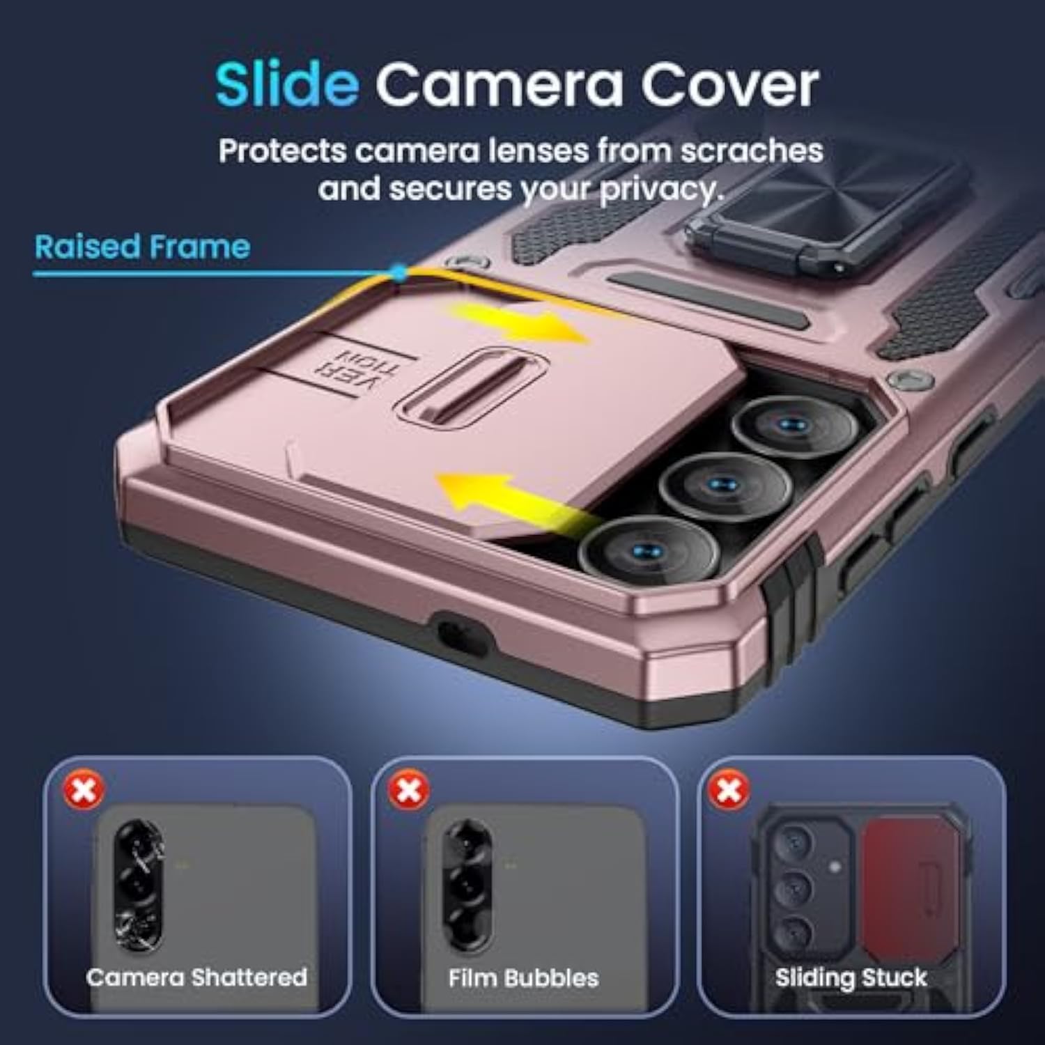 For Samsung Galaxy S25 Fe Case [Hd Screen Protector] [Full Camera Lens Cover] [360°Rotated Kickstand Ring] [Heavy Duty Protection] Hard Rugged Protective Phone Cover For S25 Fe - Rose Gold